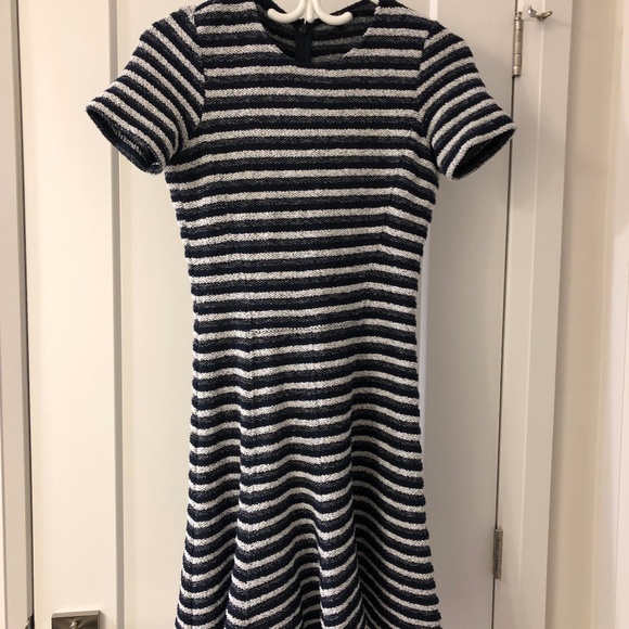 Theory Navy White Striped Fit & Flare Dress - Picture 1 of 5